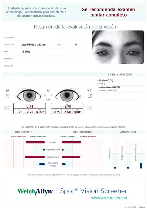 resumen de la evaluación de visión